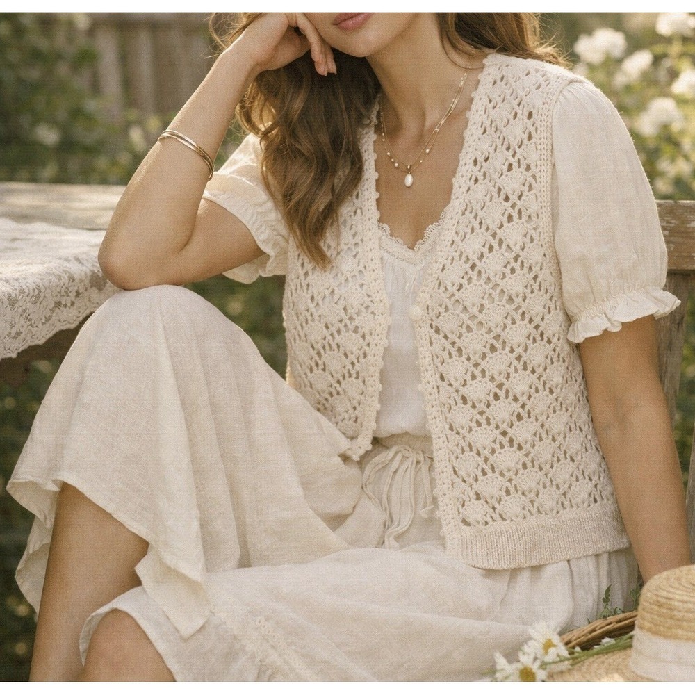 Vintage Crochet Knit Sweater Vest